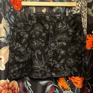 American Eagle Black Boho Floral Print Super Hi-Rise A-Line Skirt NWT 14